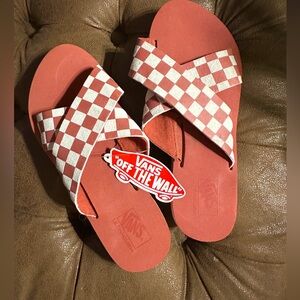 Red Criss Cross Stap Checkered Vans Sandals